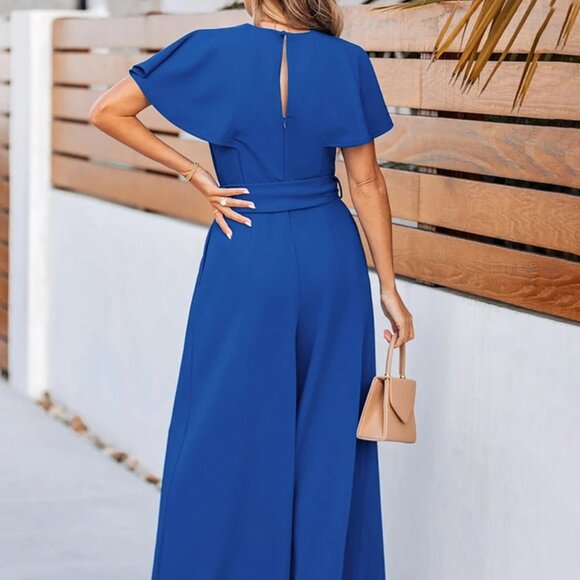Cupshe Flutter Sleeve V-Neck Tie-Waist Jumpsuit | Size M | NWT | Royal Blue - Picture 2 of 4